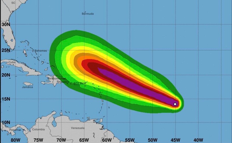 Forecast track of an Atlantic hurricane in the 2023 hurricane season. Photo: US National Hurricane Center/Xinhua