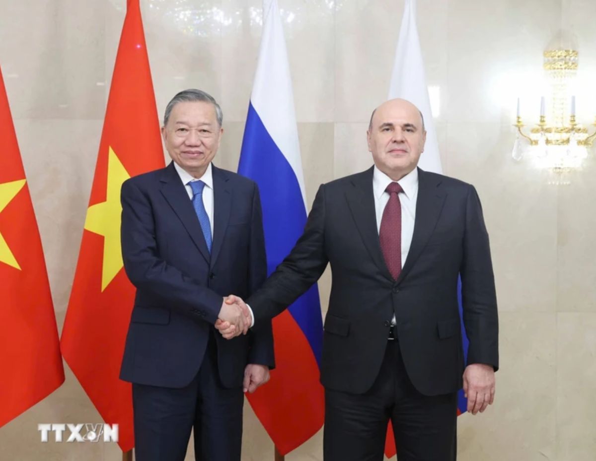 General Secretary To Lam met with Russian Prime Minister Mikhail Mishustin. Photo: VNA