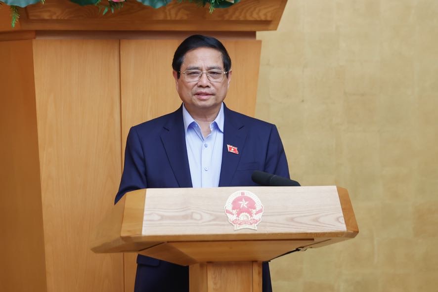 Politburo member and Prime Minister Pham Minh Chinh spoke at the Government Session on the arrangement and reorganization of administrative units at all levels. Photo: VGP/Nhat Bac.