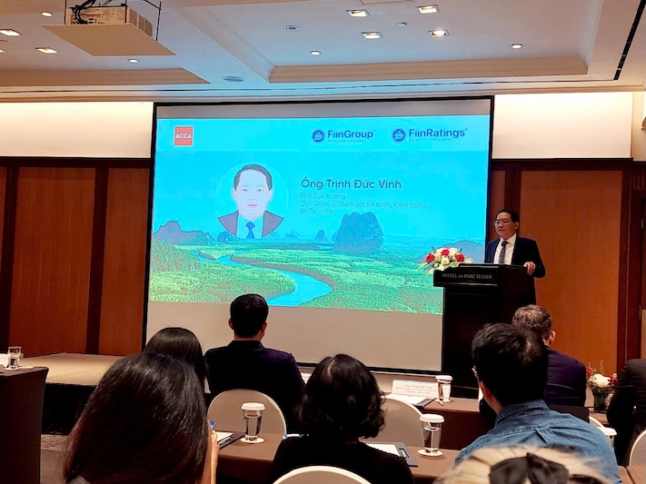 Mr. Trinh Duc Vinh - Deputy Director, Department of Management and Supervision of Accounting and auditing, Ministry of Finance spoke at the Workshop. Photo: Luc Giang