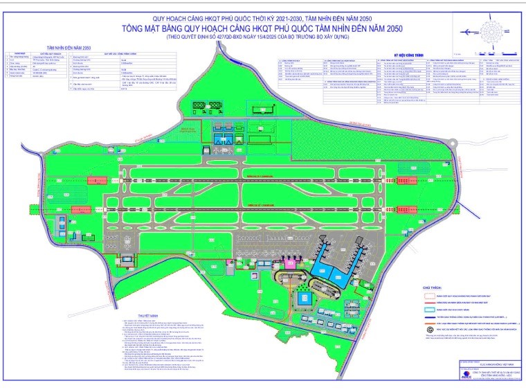 Tổng mặt bằng quy hoạch Cảng hàng không Phú Quốc tầm nhìn đến năm 2050. Ảnh: Theo QĐ427 Bộ Xây Dựng