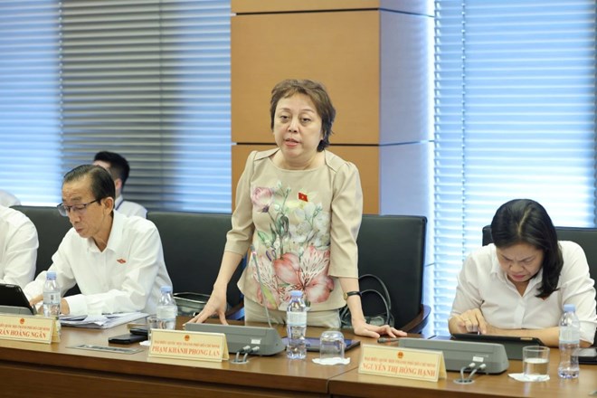 Delegate Pham Khanh Phong Lan (HCMC Delegation) commented on the draft revised Law on Inspection. Photo: Pham Dong