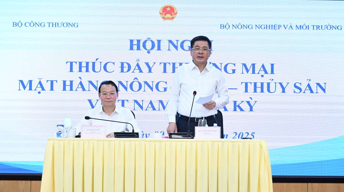 Minister of Education Nguyen Hong Dien spoke at the conference "Promoting trade of Agricultural - Forestry - Fishery products between Vietnam and the United States". Photo: Ministry of Industry and Trade
