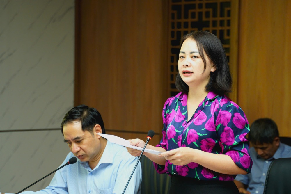 Bà Chu Thị Hạnh – Phó Cục trưởng Cục Việc làm báo cáo tại buổi làm việc. Ảnh: Quỳnh Chi
