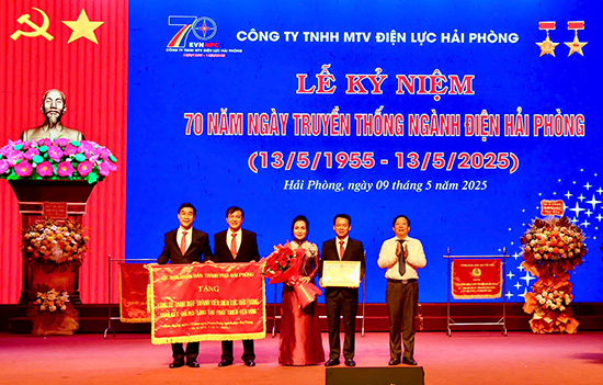 Hai Phong City leaders presented a plaque to Hai Phong Power Company Limited. Photo: Vu Duyen