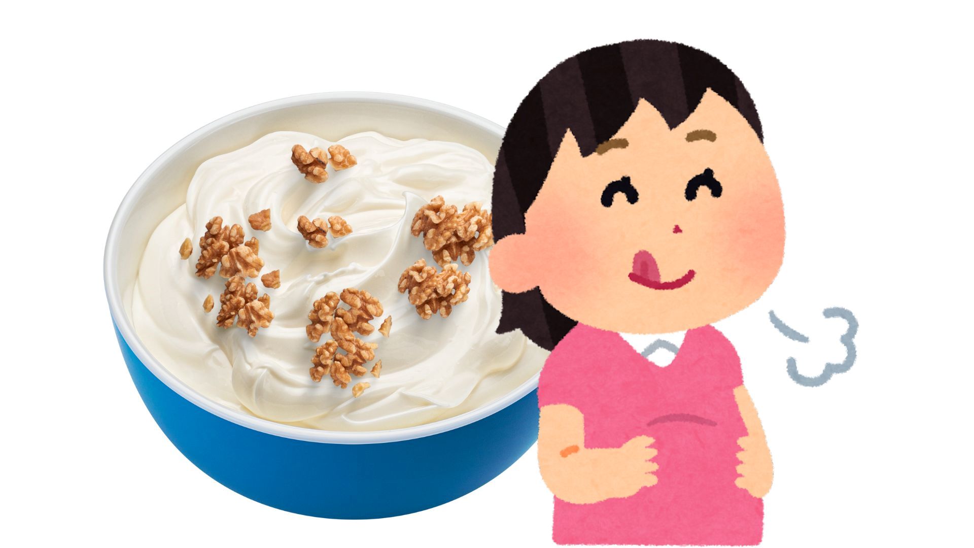 La leche griega con grano de linaza y nueces es un aperitivo que aumenta la sensacion de saciedad. El dibujo: