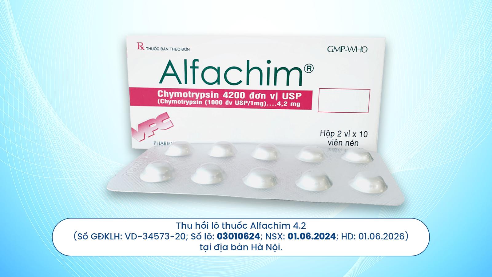 Dược Cửu Long thu hồi thuốc Alfachim 4.2 số lô 03010624 tại Hà Nội. Ảnh: Cửu Long
