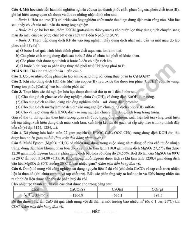 De thi thu tot nghiep THPT 2025 dot 2 mon Hoa - So GDDT Quang Binh. Anh: Tuyensinh247 