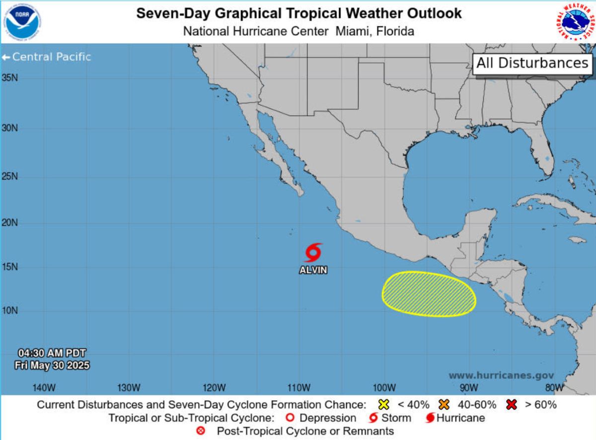 Aparece una nueva presion baja despues de la tormenta No. 1 Alvin. Foto: NOAA