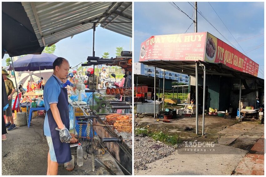 Anh Hùng phải chuyển ra bán hàng ở chợ tự phát ngay trước cửa. Ảnh: Tô Công.