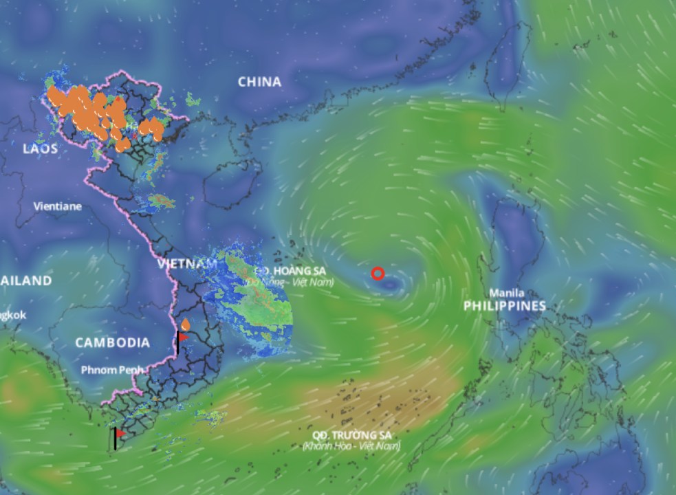 Actualizacion a las 8 en punto de 10.6 sobre la posicion de la depresion tropical, la fuerte probabilidad de la tormenta No. 1. Fuente: Sistema de monitoreo de desastres naturales de Vietnam