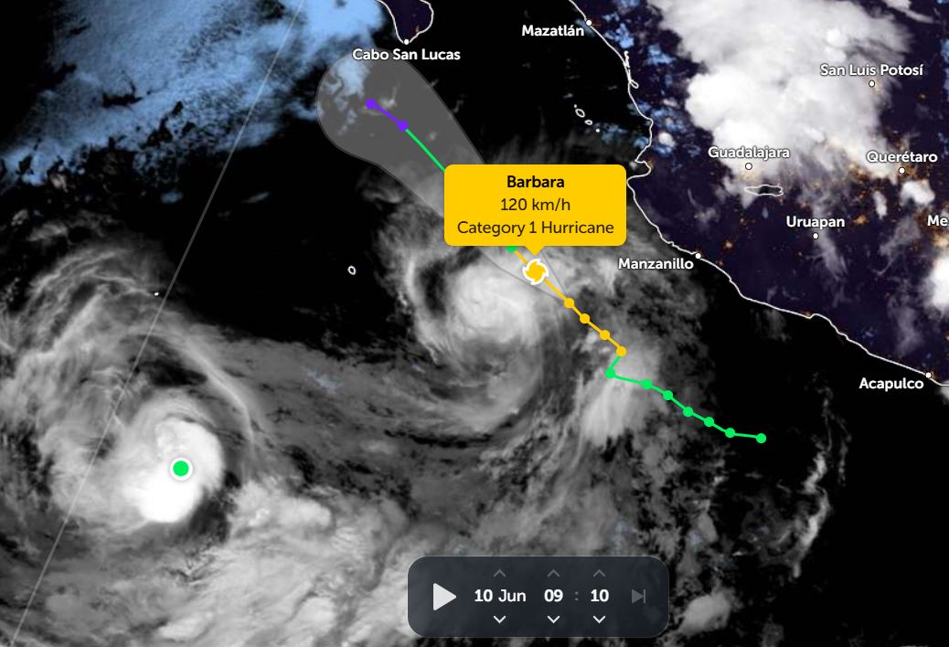 Barbara Storm Position a las 9:10 am del 10.5.2025. Foto: Zoom Earth