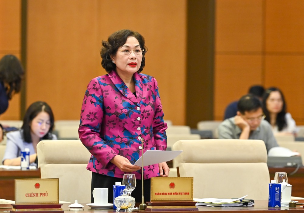 El gobernador del banco estatal Nguyen Thi Hong explico la tasa de interes especial del prestamo del 0%/año, sin garantias. Foto: Pham Dong