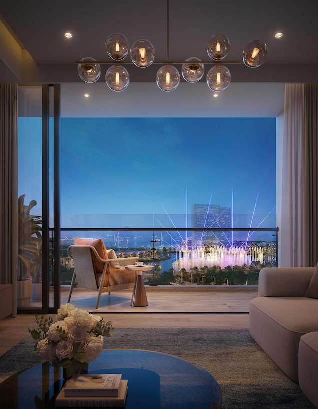 Dac quyen cua moi can ho SkyM la co hoi chiem nguong man trinh dien nhac nuoc man nhan ngay tu ban cong va tan huong bau khong khi le hoi ven bien soi dong tai Halong Marina. Anh: BIM Group  