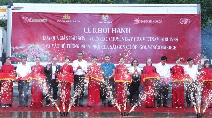 El Comite Popular Provincial de Son La en colaboracion con Vietnam Airlines, celebro una ceremonia de inicio para llevar a Son La Plum a los vuelos de Vietnam Airlines. Foto: Minh Nguyen