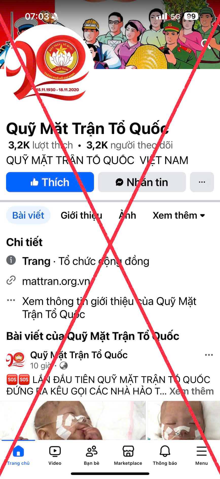 Fanpage gia mao, loi dung danh nghia cua UBTU MTTQ Viet Nam de huy dong su ung ho tu cac co quan, doanh nghiep, to chuc va ca nhan trong va ngoai nuoc. Anh: TD
