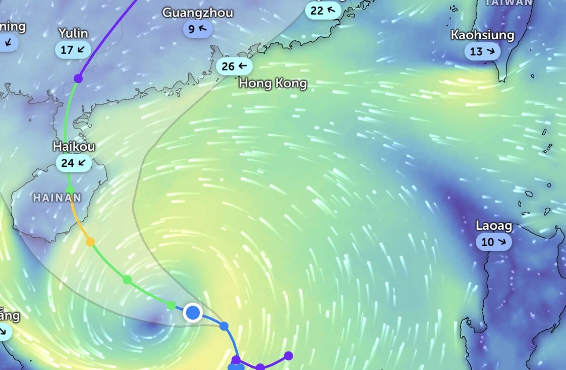 Pronosticando el camino y la primera area de aterrizaje del tifon wutip. Foto: Zoom Earth