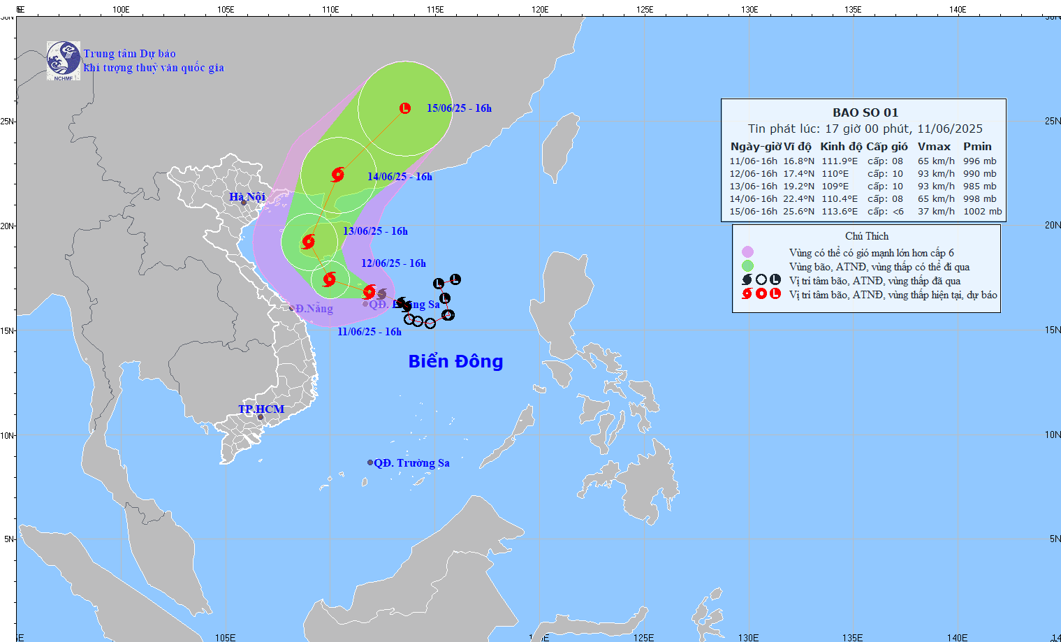 Du bao thoi tiet ngay mai 12.6 bao so 1 WUTIP manh len, cuong do cap 9-10, giat cap 13. Anh: NCHMF