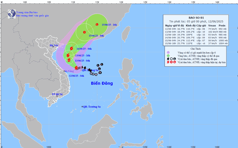 Forecast of the path and area affected by storm No. 1 WUTIP. Photo: NCHMF