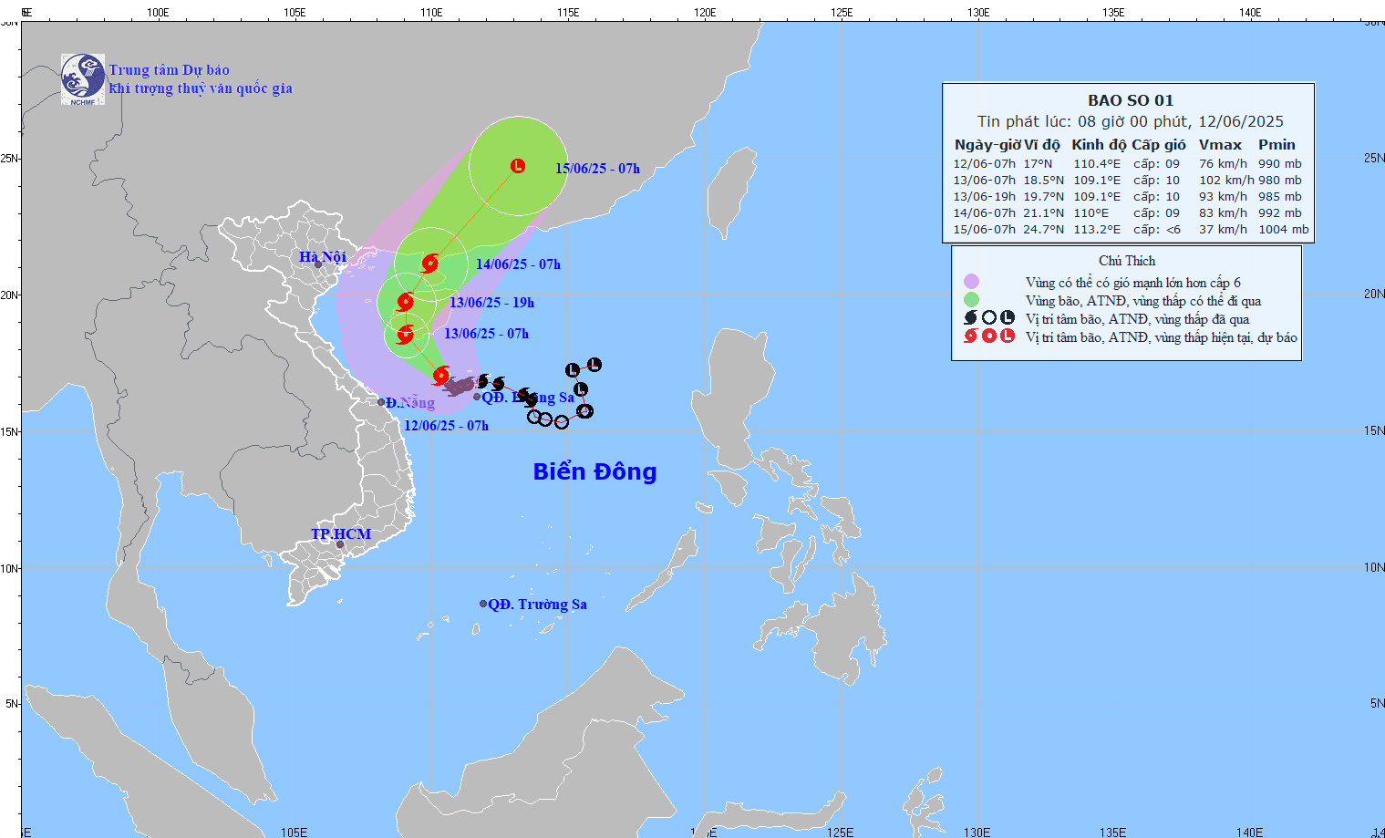 Actualice la ubicacion y la ruta del Typhoon No. 1 a las 8 en punto de 12.6. Foto: Centro de pronostico hidrometeorologico nacional