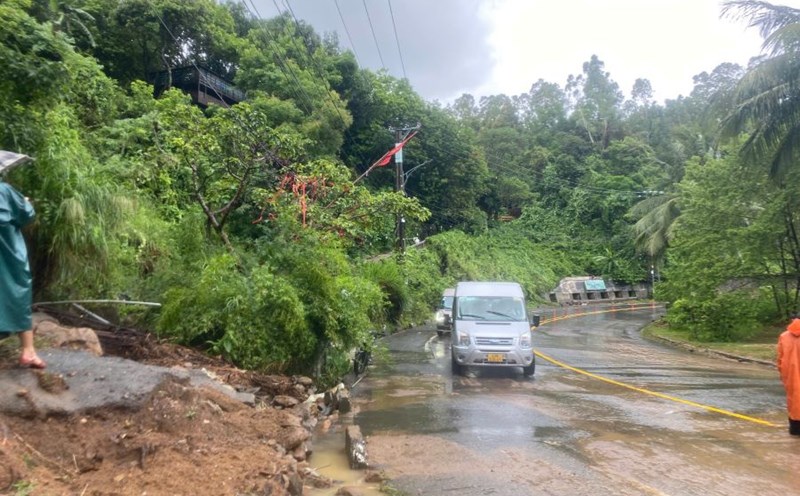 Urgently clean up the landslide scene on Son Tra peninsula, Da Nang. Photo: Hoang Vinh