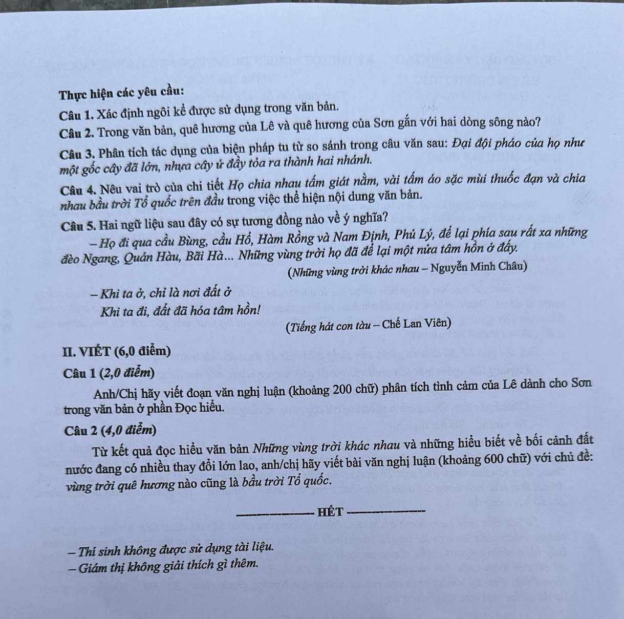 De thi mon Ngu van danh cho hoc sinh thi theo Chuong trinh giao duc pho thong 2018 (chuong trinh hien hanh). Anh: Van Trang