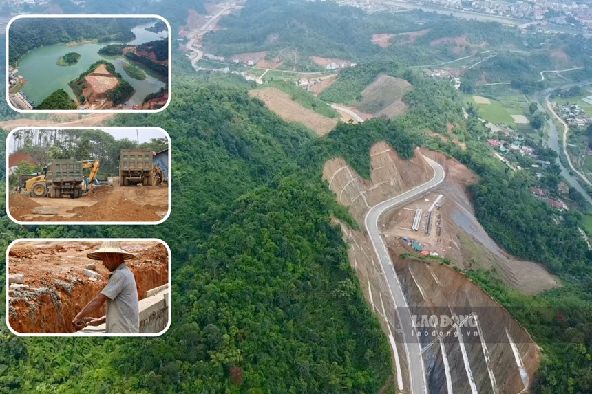 The shape of the road connecting the largest irrigation lake in Bac Kan. Photo: Nguyen Hoan.