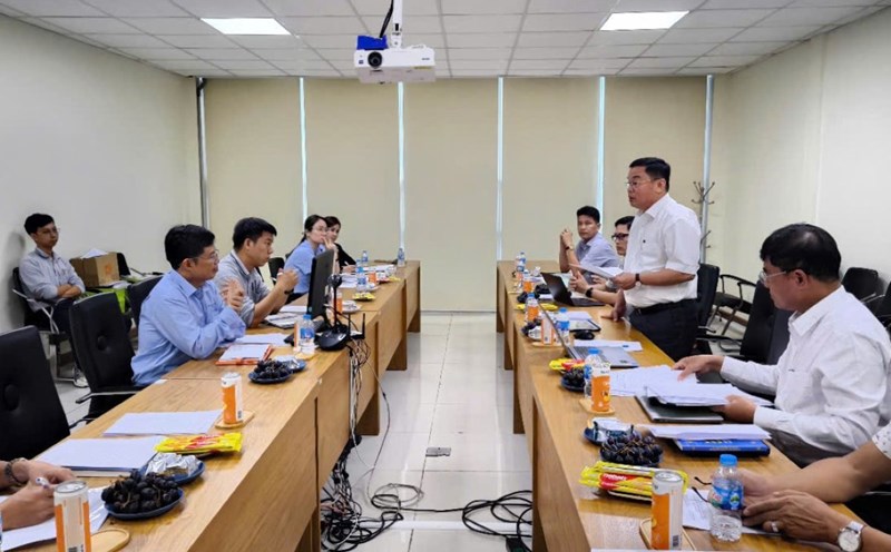 The Provincial Federation of Labor's supervision delegation worked with representatives of enterprises. Photo: Nguyen Thong