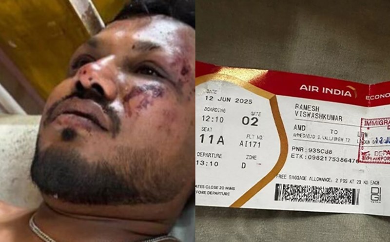 Portrait of a male passenger who survived a tragic plane crash and his plane ticket with seat number 11A. Photo cut from video