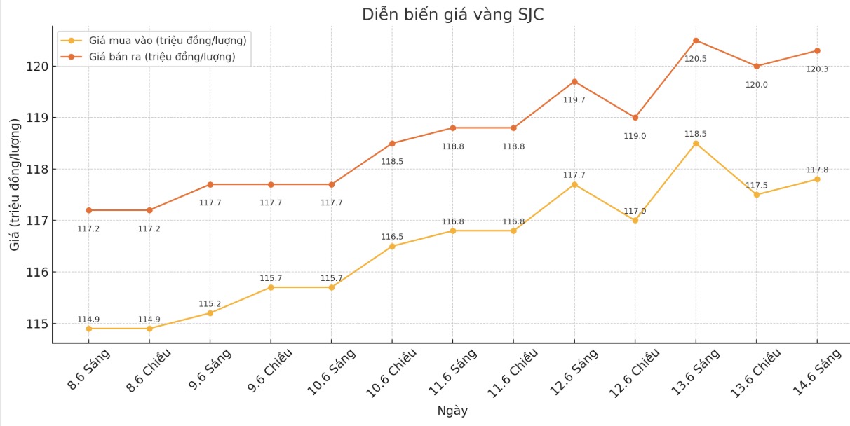 Dien bien gia vang SJC nhung phien giao dich gan day. Bieu do: Phan Anh