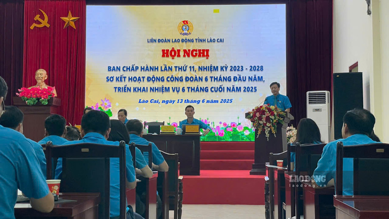 Descripcion general de la conferencia para revisar las actividades del sindicato de Lao Cai. Foto: Dinh Dai