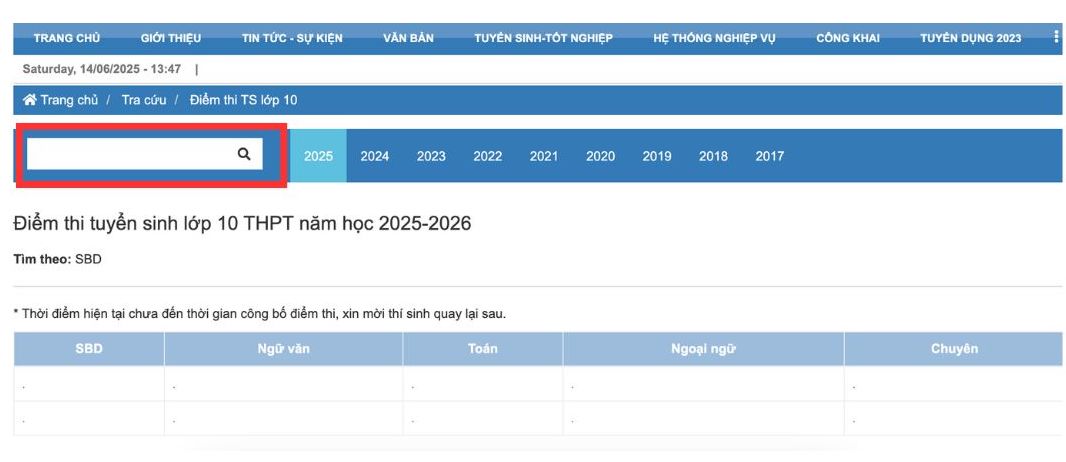 Trang web tra cuu diem thi vao lop 10 tai Nam Dinh.