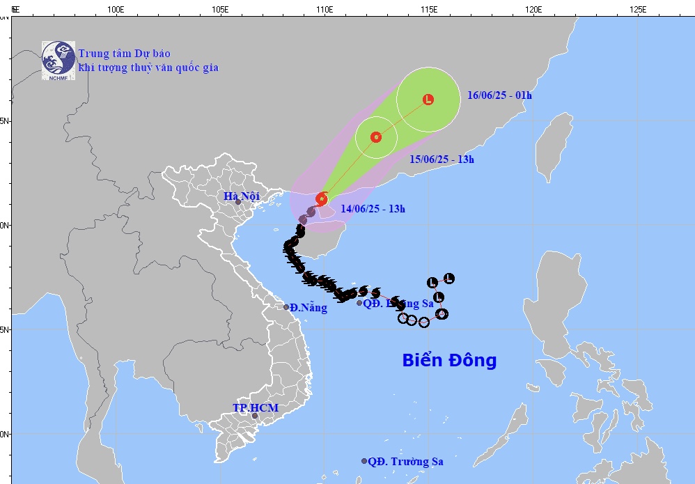 Updated path and affected area of storm No. 1 Wutip after making landfall in mainland China. Photo: NCHMF
