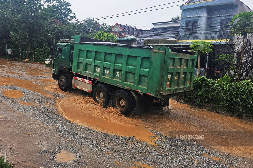 Vehicles carrying plowing materials on Provincial Road 629 through An My Commune, Hoai An District, Binh Dinh. Photo: Thanh Thanh