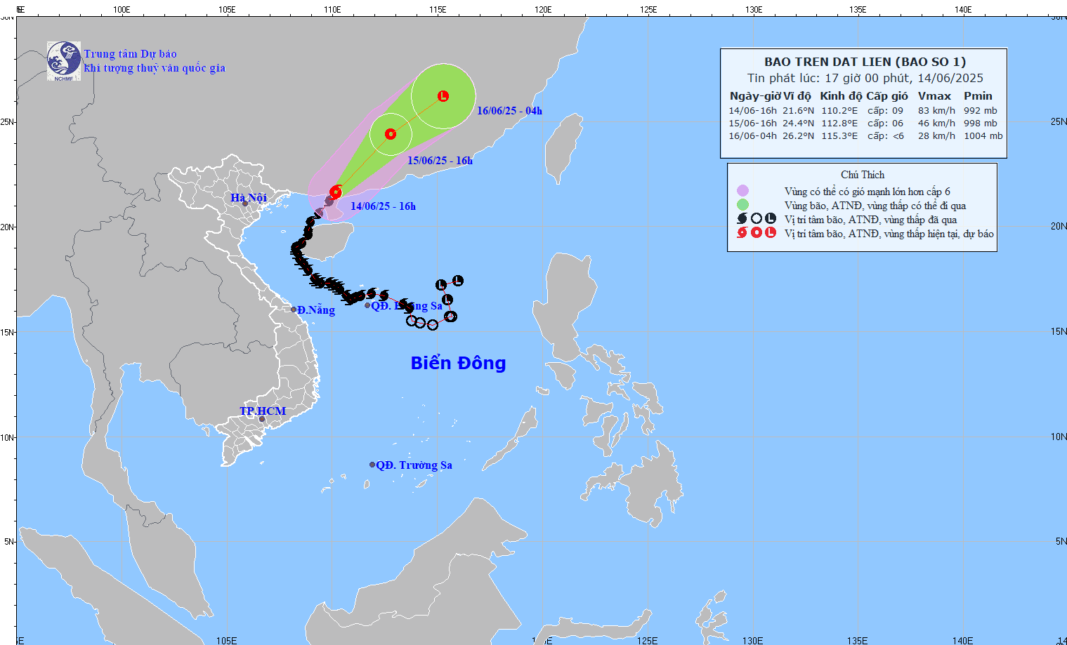 Pronosticar el camino del tifon No. 1 wutip. Foto: Centro de pronostico hidrometeorologico nacional de Vietnam