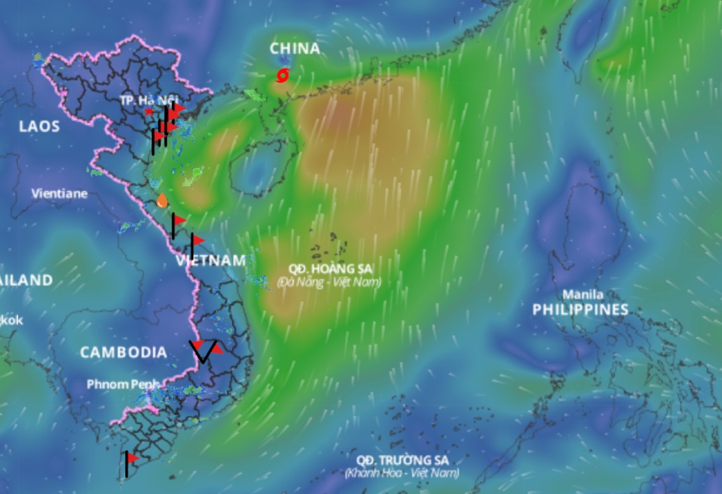 Tormenta No. 1 debilitada en depresiones tropicales esta noche 14.6. Fuente: Sistema de monitoreo de desastres naturales de Vietnam