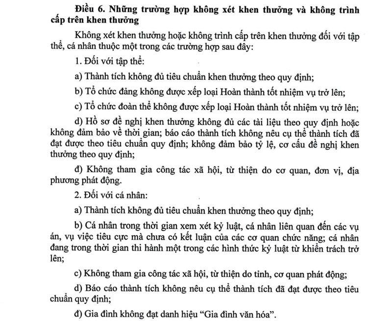 Quyet dinh so 14 ngay 30.6.2024 cua UBND tinh Lao Cai neu nhung truong hop khong xet khen thuong va khong trinh cap tren khen thuong. Anh: Dinh Dai