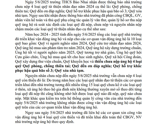 Giai trinh cua 1 so truong hoc o huyen Bac Ha, tinh Lao Cai ve viec cham nop cac khoan quy thien nguyen. Anh: Dinh Dai