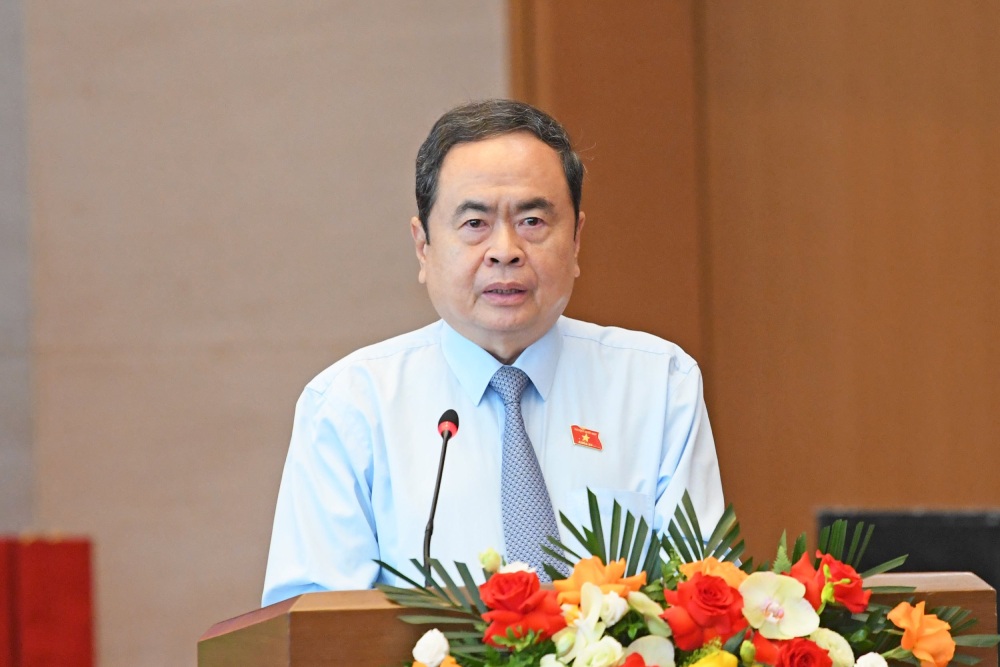 Politburo member and National Assembly Chairman Tran Thanh Man spoke at the meeting with press agencies. Photo: Lam Hien