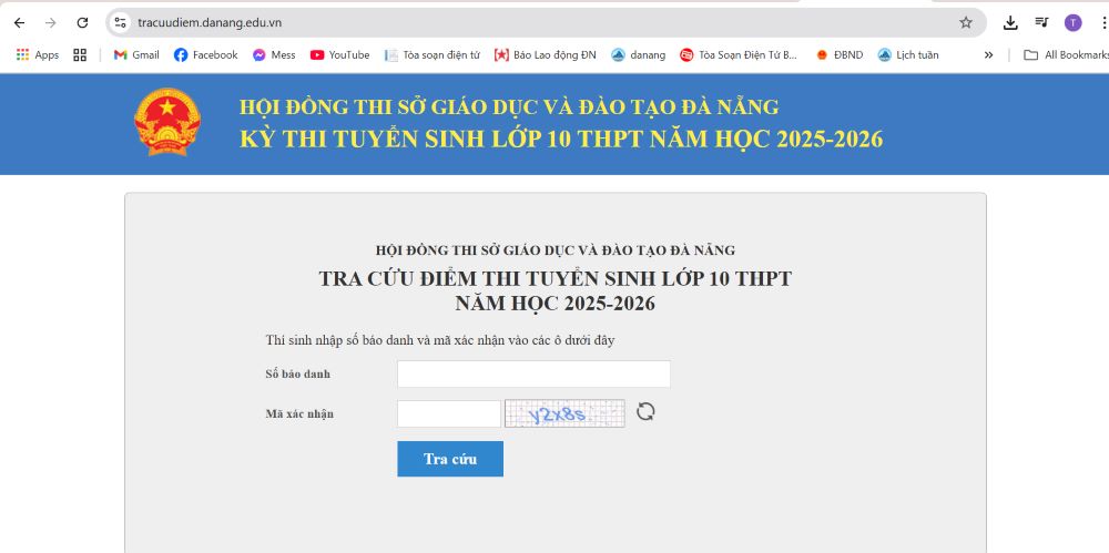 Trang web tra cuu diem thi vao lop 10 nam hoc 2025 - 2026 tai Da Nang.
