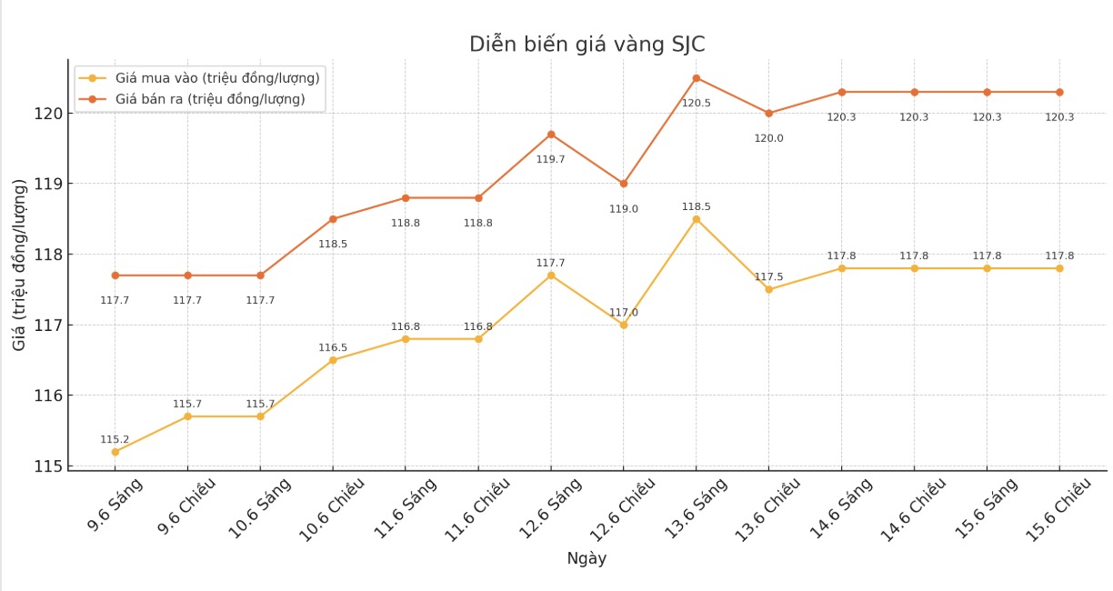 Dien bien gia vang mieng SJC nhung phien gan day. Bieu do: Phan Anh