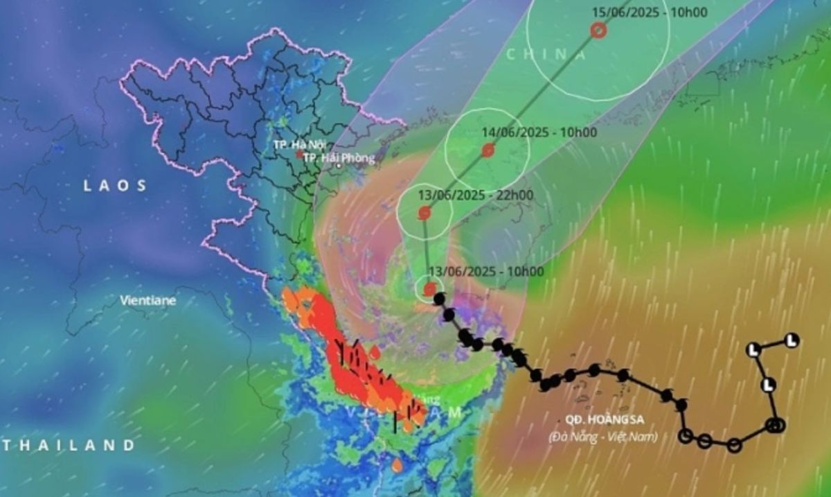 Pronostico del camino del Typhoon No. 1 Wutip en el Mar del Sur de China del 13 a 5.6.2025. Foto: Centro de pronostico hidrometeorologico nacional de Vietnam
