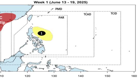 El pronostico de baja presion cerca de Filipinas en la semana del 13 al 19.2025. Foto: Departamento de Astronomia, Geofisica y Atmosfera Filipinas