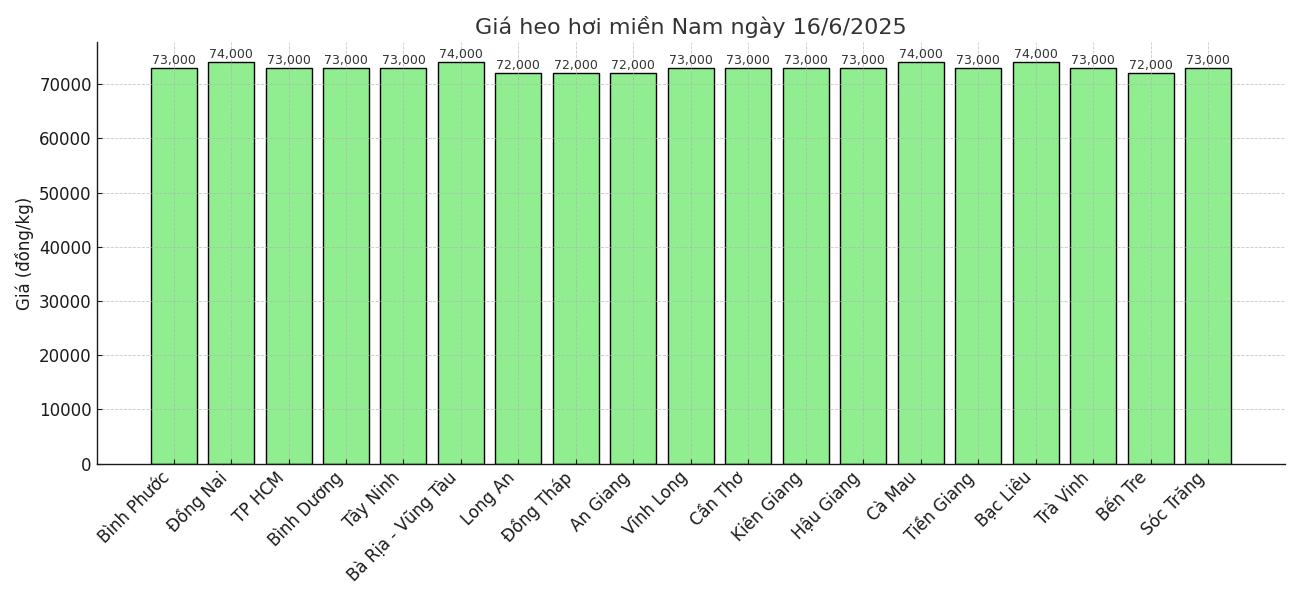 Gia heo hoi khu vuc mien Nam ngay 16.6. Do hoa: Thuy Linh.
