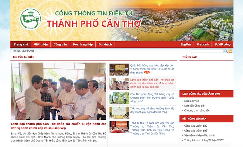 Giao dien Cong thong tin dien tu TP Can Tho. Anh chup man hinh: Phong Linh.