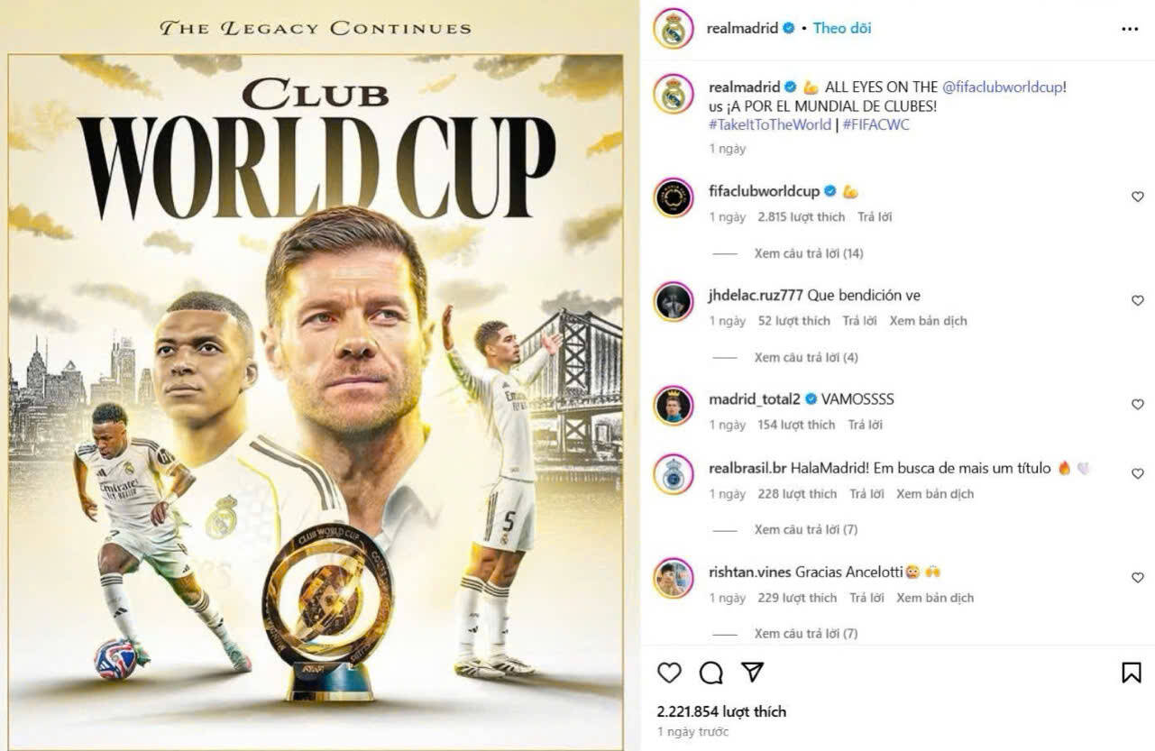 Hinh anh duoc dang tren tai khoan mang xa hoi cua Real Madrid. Anh: Chup man hinh