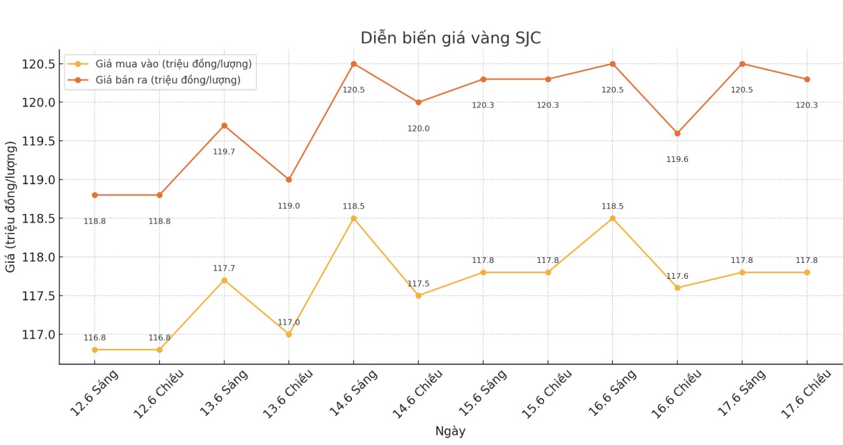 Dien bien gia vang SJC nhung phien giao dich gan day. Bieu do: Phan Anh