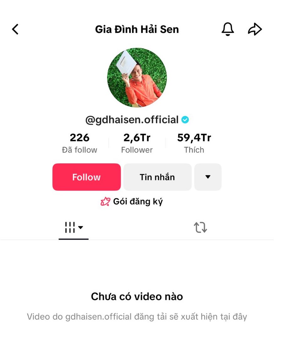 Tai khoan Tiktok “Gia dinh Hai Sen” co 2,6 trieu luot theo doi da xoa toan bo video va cac gio hang.