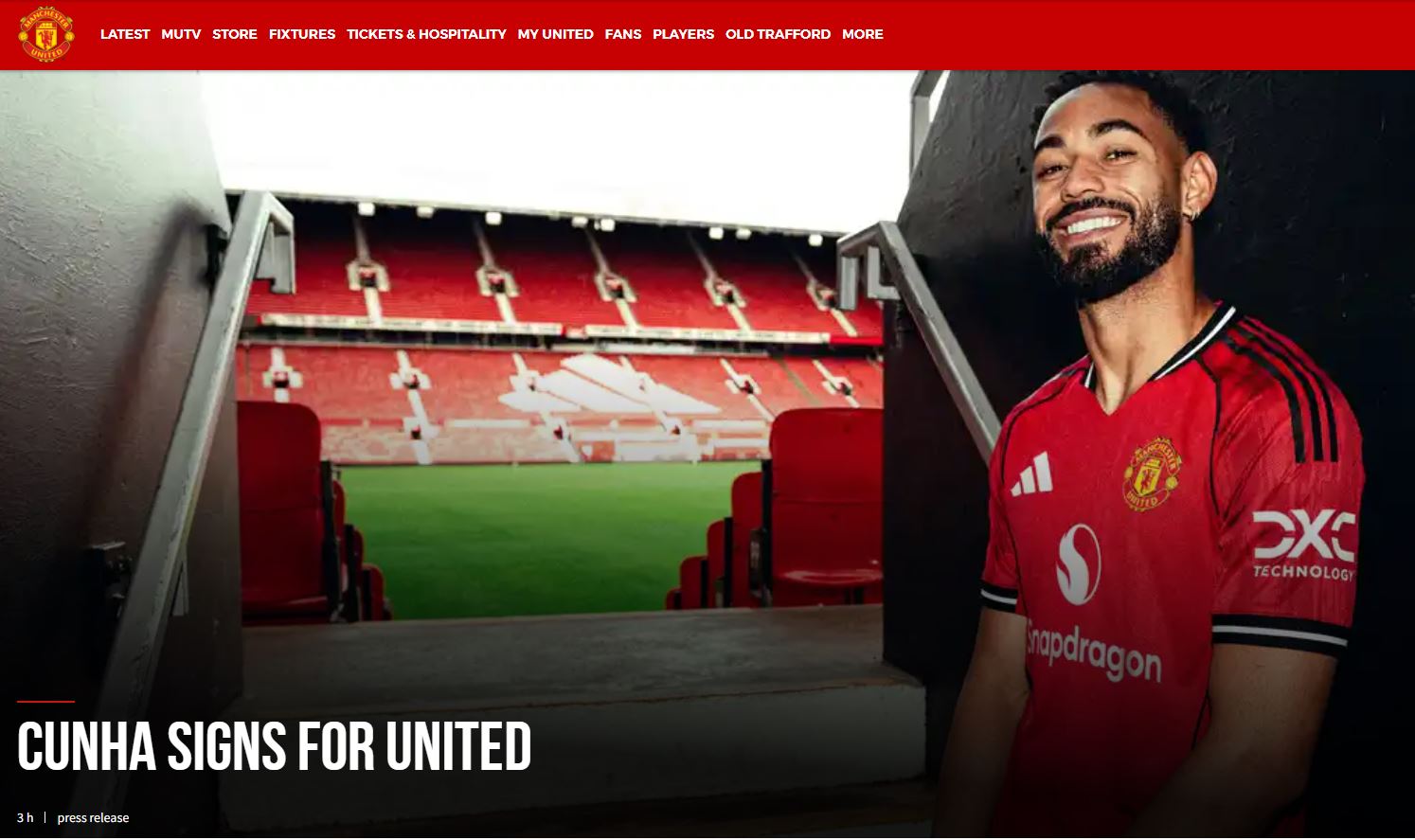 Den luc nay, Man United moi don duoc Matheus Cunha. Anh: Trang chu Manchester United