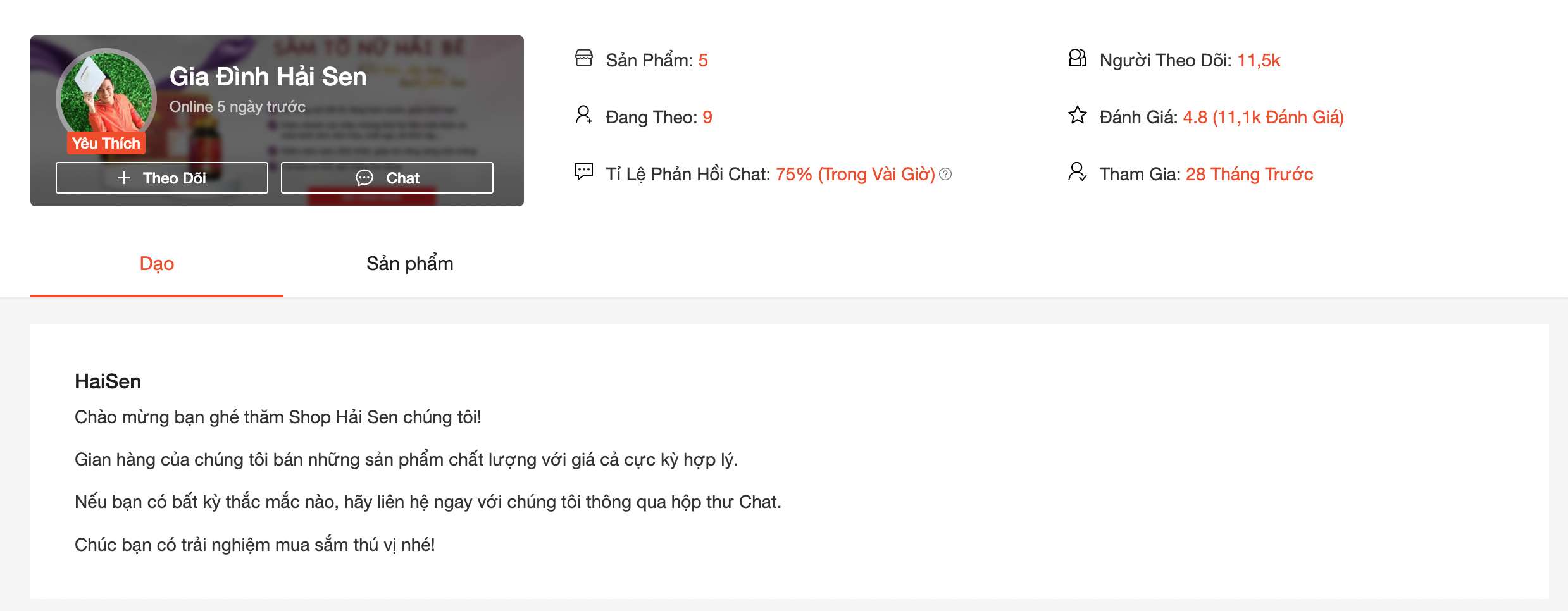 Kenh tren san thuong mai dien tu Shopee cua Tiktoker “Gia dinh Hai Sen” nhan duoc luong lon danh gia va mua hang. Anh: Thach Lam